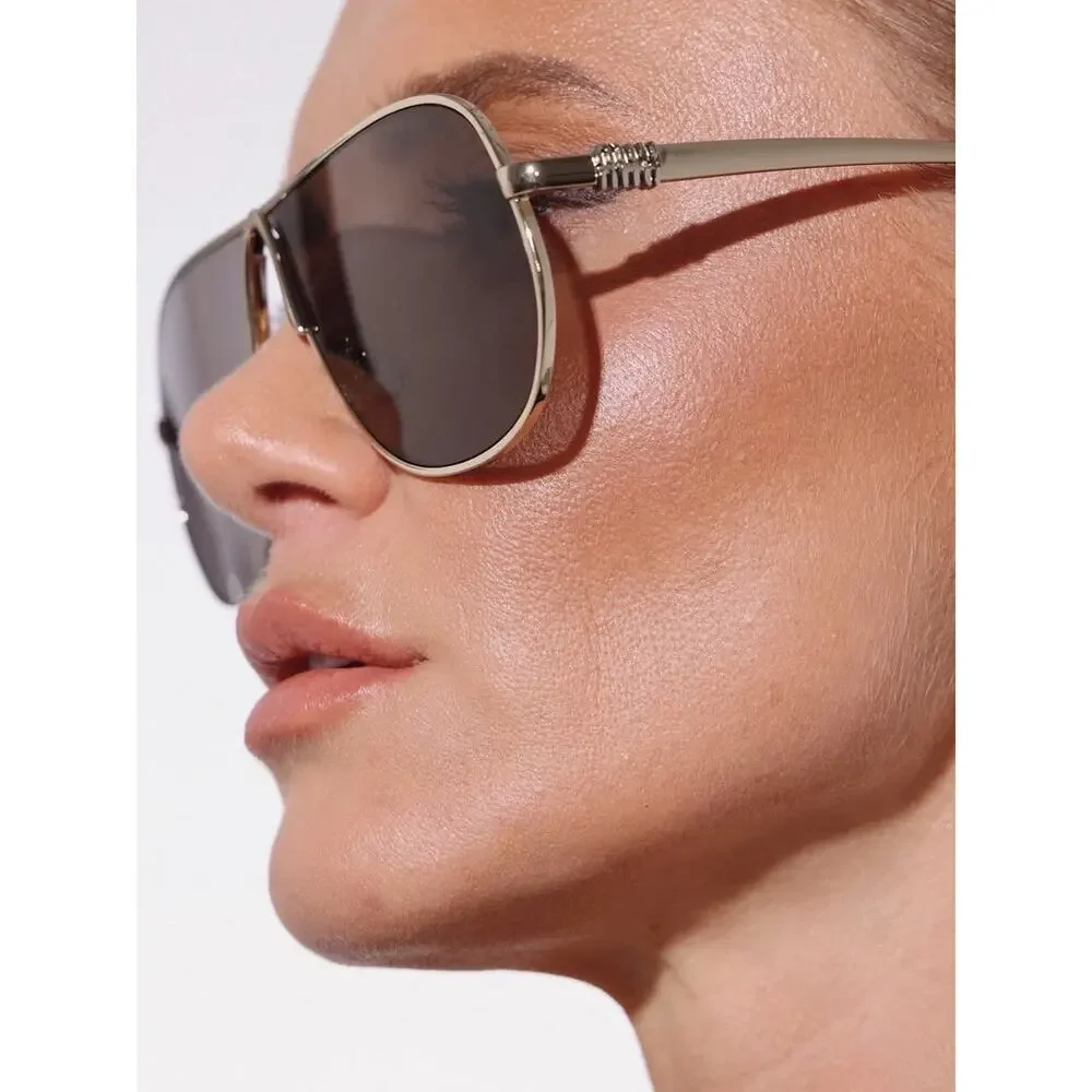 New Miu Miu MUA56S 5AK90L Gold Metal Frame Brown Gradient Pilot Sunglasses